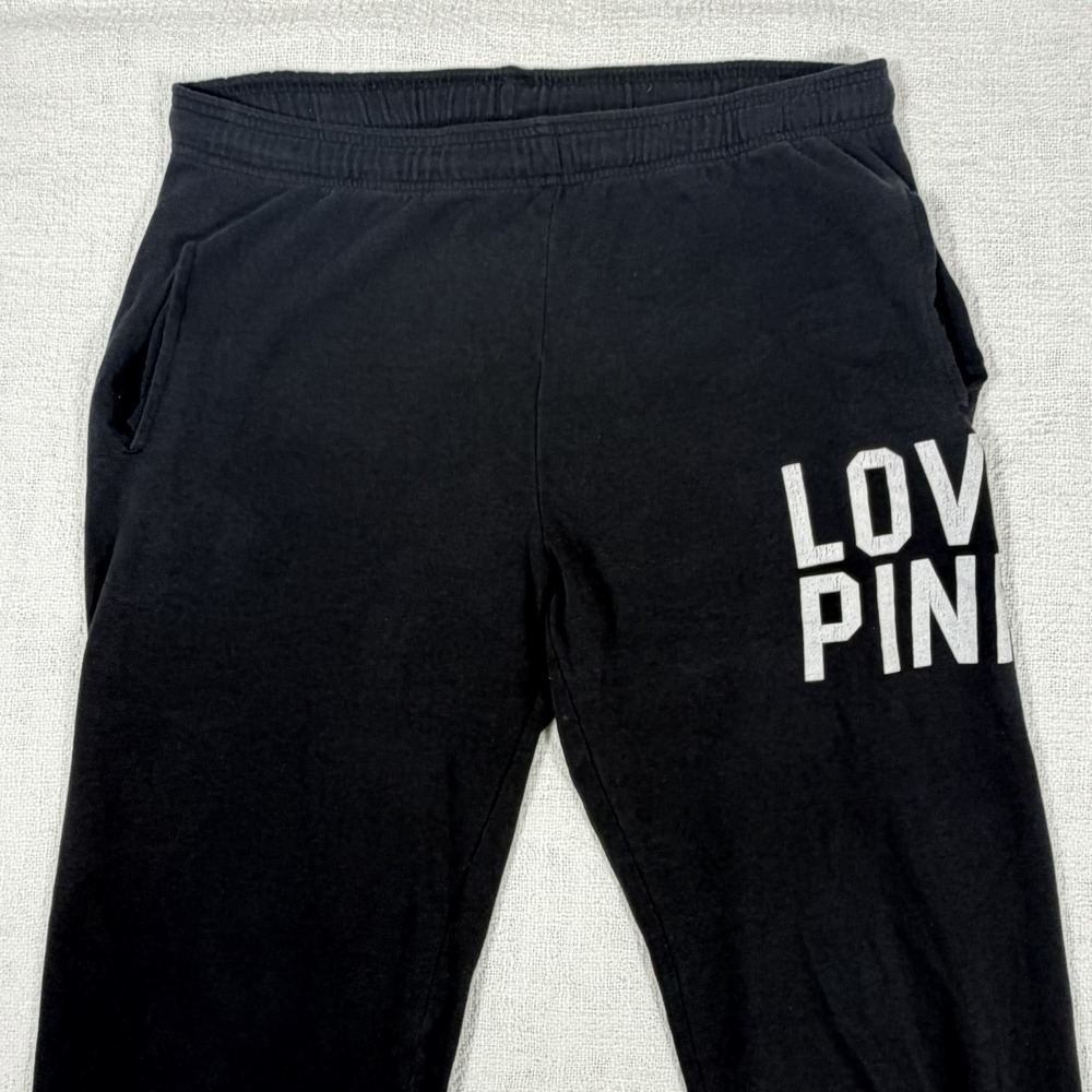 Victorias Secret Y2K Love Pink Black Cropped Capri Sweat Pants Comfy Size Small - Picture 3 of 9